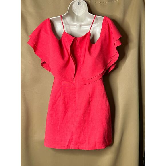 Badgley Mischka Coral Cold Shoulder Mini Dress 6 - Picture 5 of 14